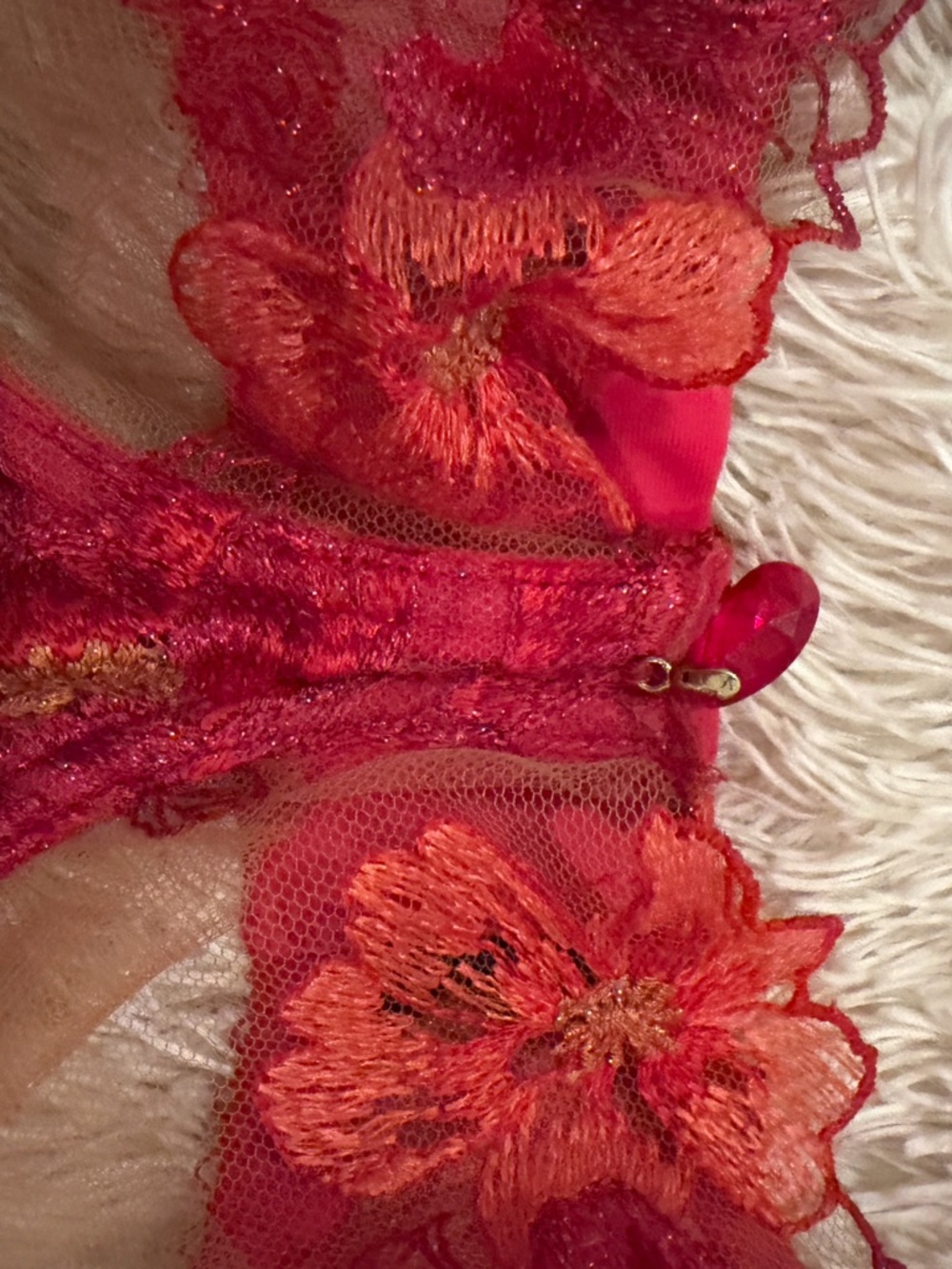 Honey Birdette Christine 38D Red Sheer Floral Embroidered Bra & Thong - Picture 3 of 4
